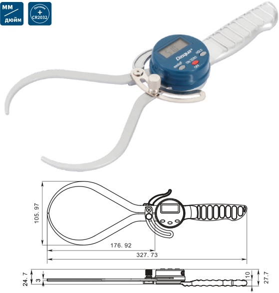 Кронциркуль 0-150мм/0-6&quot; 0,1/0,005&quot;/1/64&quot;индикаторный цифровой для наруж. измерений 1804-1020 Dasqua