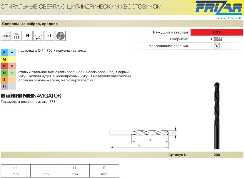 Сверло 3,1x65x36 спиральное левое HSS DIN338 208 3,100