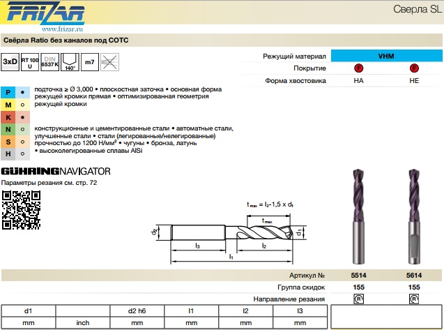 Сверло 6,75x8x79x34x36 спиральное 140 RT 100U FIRE VHM DIN6537K 5514 6,750