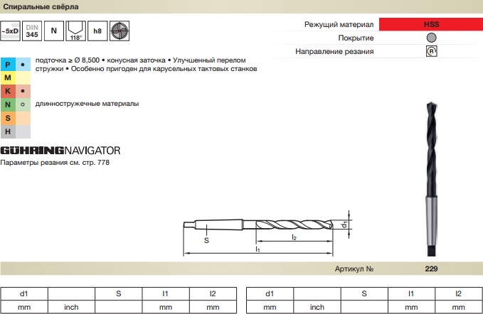 Сверло 17,5x228x130 МК2 спиральное 118 Vap HSS DIN345 229 17,500